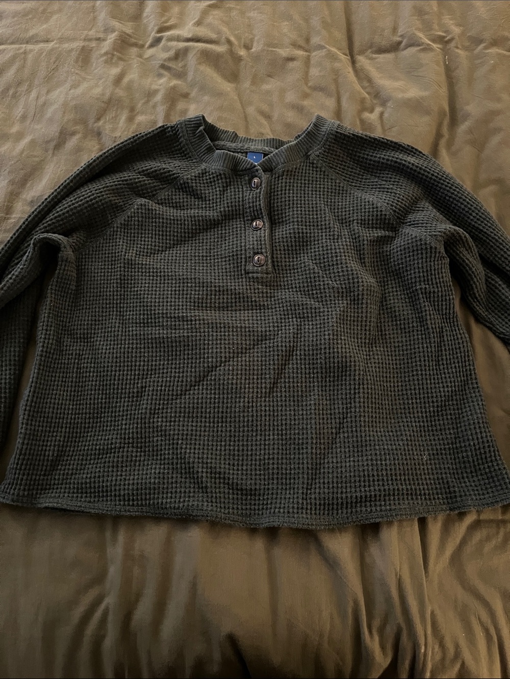 Old Navy Women’s Dark Green Waffle Henley Crewneck Long Sleeve